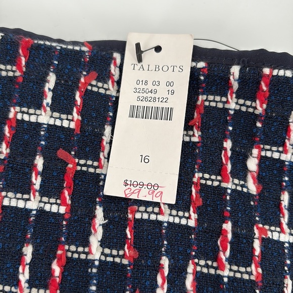 Talbots Womens Boucle Wrap Skirt Knee Length Navy Red White Size 16 New - Picture 6 of 14